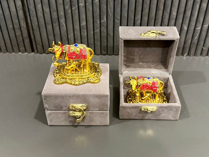 Exclusive German 
Silver Cow And Calf set with Gold Plating And Semi Precious Stone Work In Premium packaging