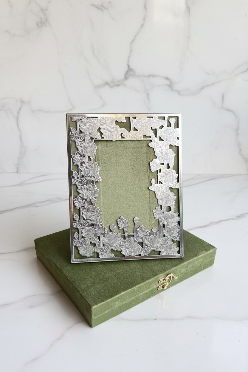 German Silver Rose Photo Frame
