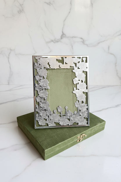 German Silver Rose Photo Frame