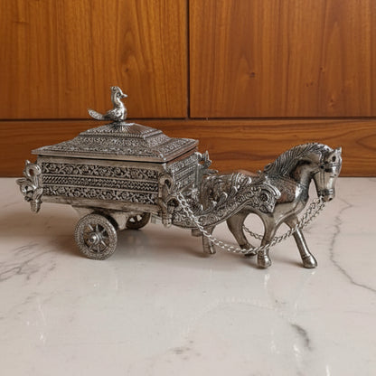 German Silver Horse Chariot / Cart with Rectangle Container Box