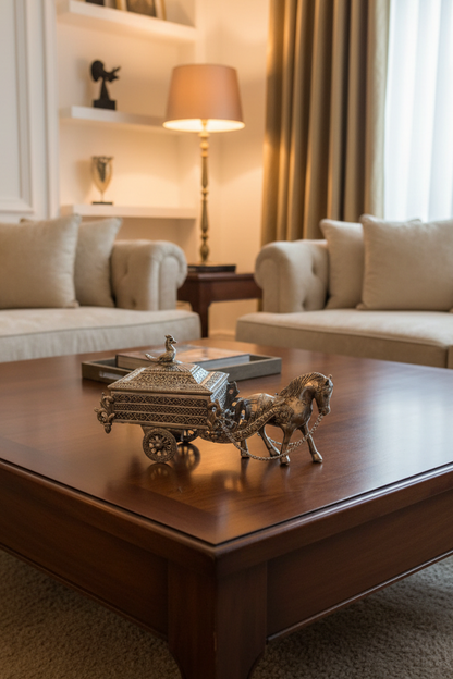 German Silver Horse Chariot / Cart with Rectangle Container Box