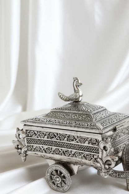 German Silver Horse Chariot / Cart with Rectangle Container Box