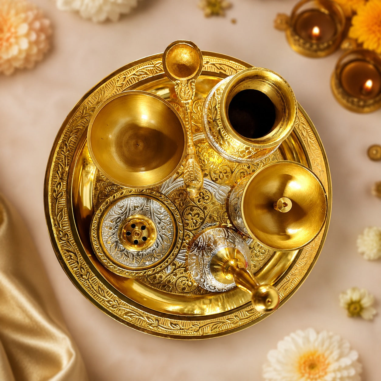 Premium Brass Pooja Thali Set