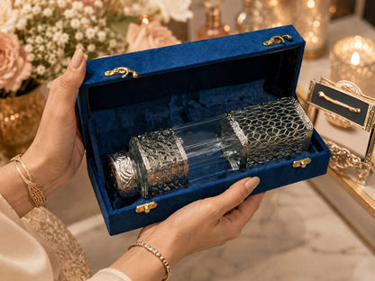 German Silver Glass Bottle With Velvet Box