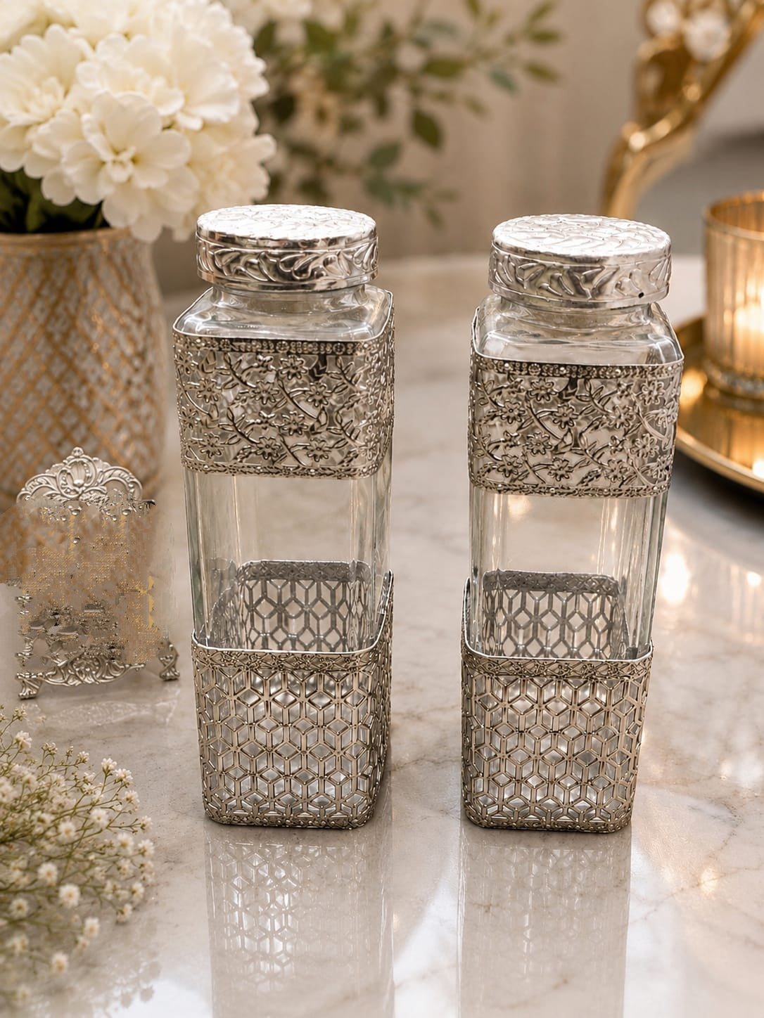 German Silver Glass Bottle With Velvet Box