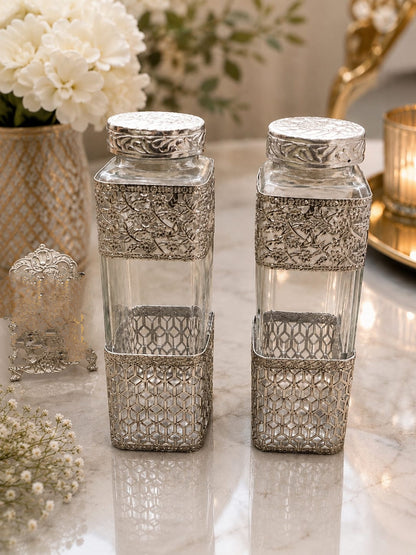 German Silver Glass Bottle With Velvet Box