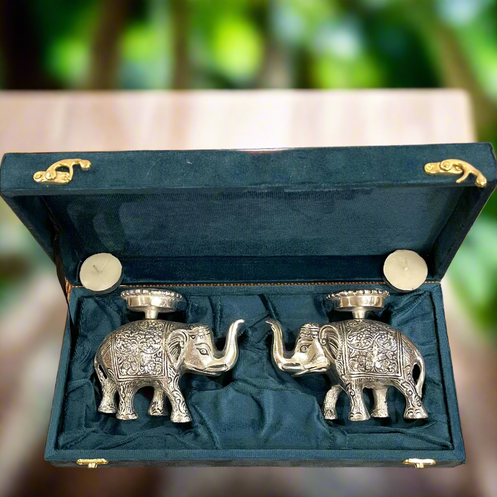 Silver Plated Elephant With Tealight Holder On Top