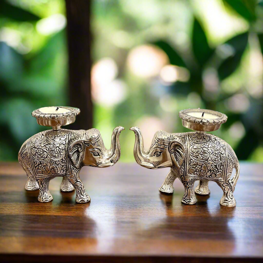 Silver Plated Elephant With Tealight Holder On Top
