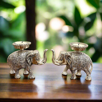 Silver Plated Elephant With Tealight Holder On Top