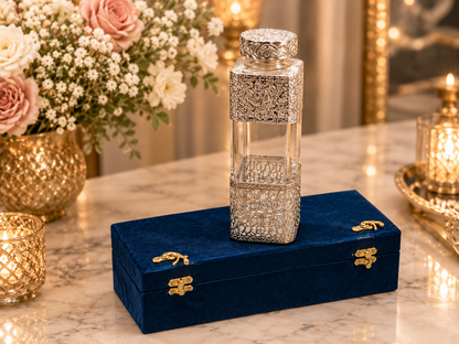 German Silver Glass Bottle With Velvet Box